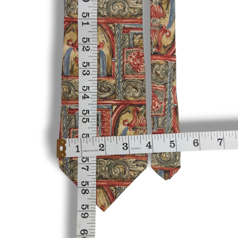 Barrington Silk Necktie Ornate Baroque Architectural Print Red Gold Vintage OS - Picture 6 of 6